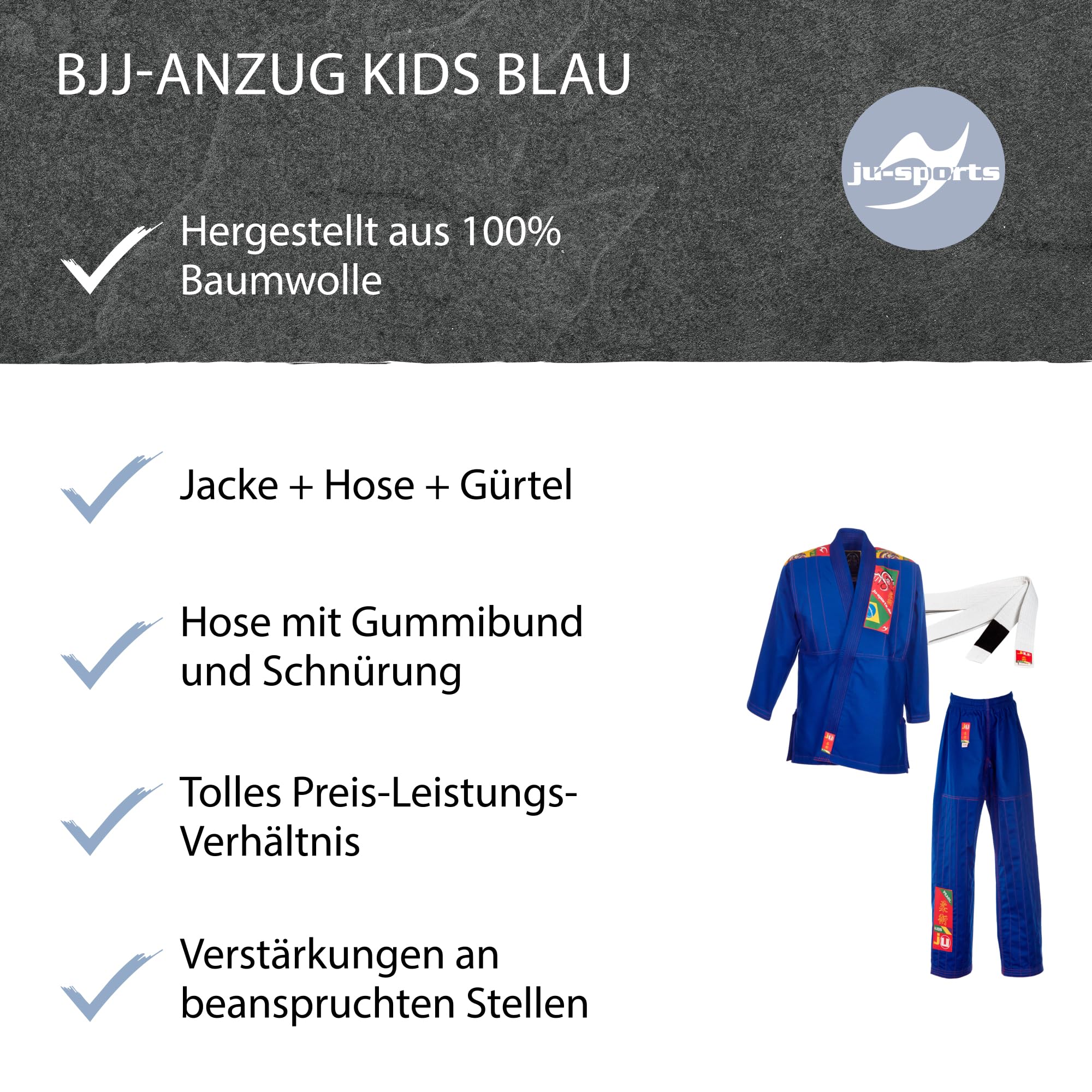 ju-sports-bjj-anzug-kids-blau-gr-150-baumwolle-gurt image 5
