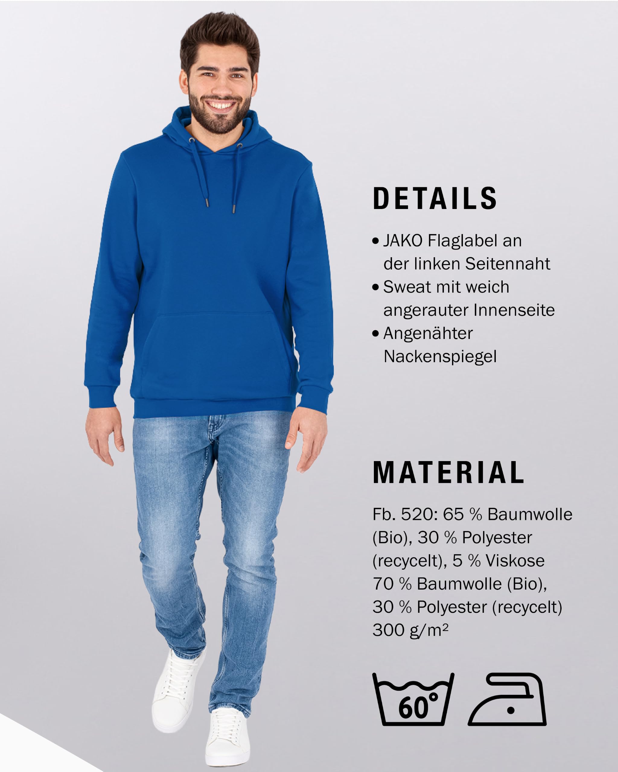 jako-base-organic-kapuzensweat-herren-blau-kapuzenpulli image 5