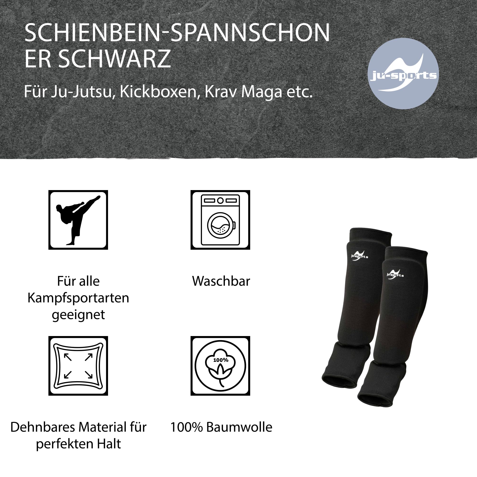 ju-sports-schienbeinschoner-spann-xl-schwarz-baumwolle image 3