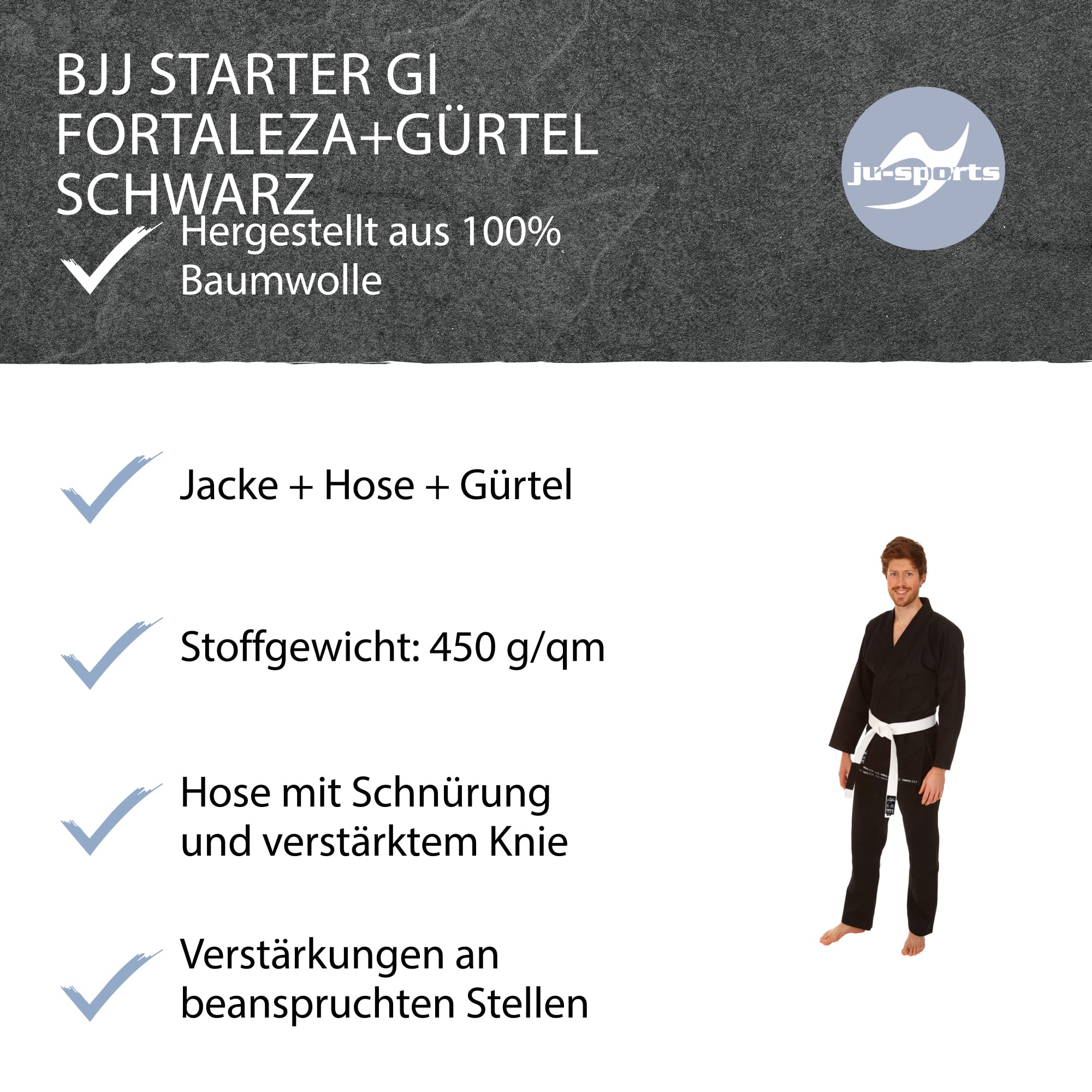 ju-sports-fortaleza-bjj-gi-schwarz-a2-mit-g-rtel-baumwolle image 5