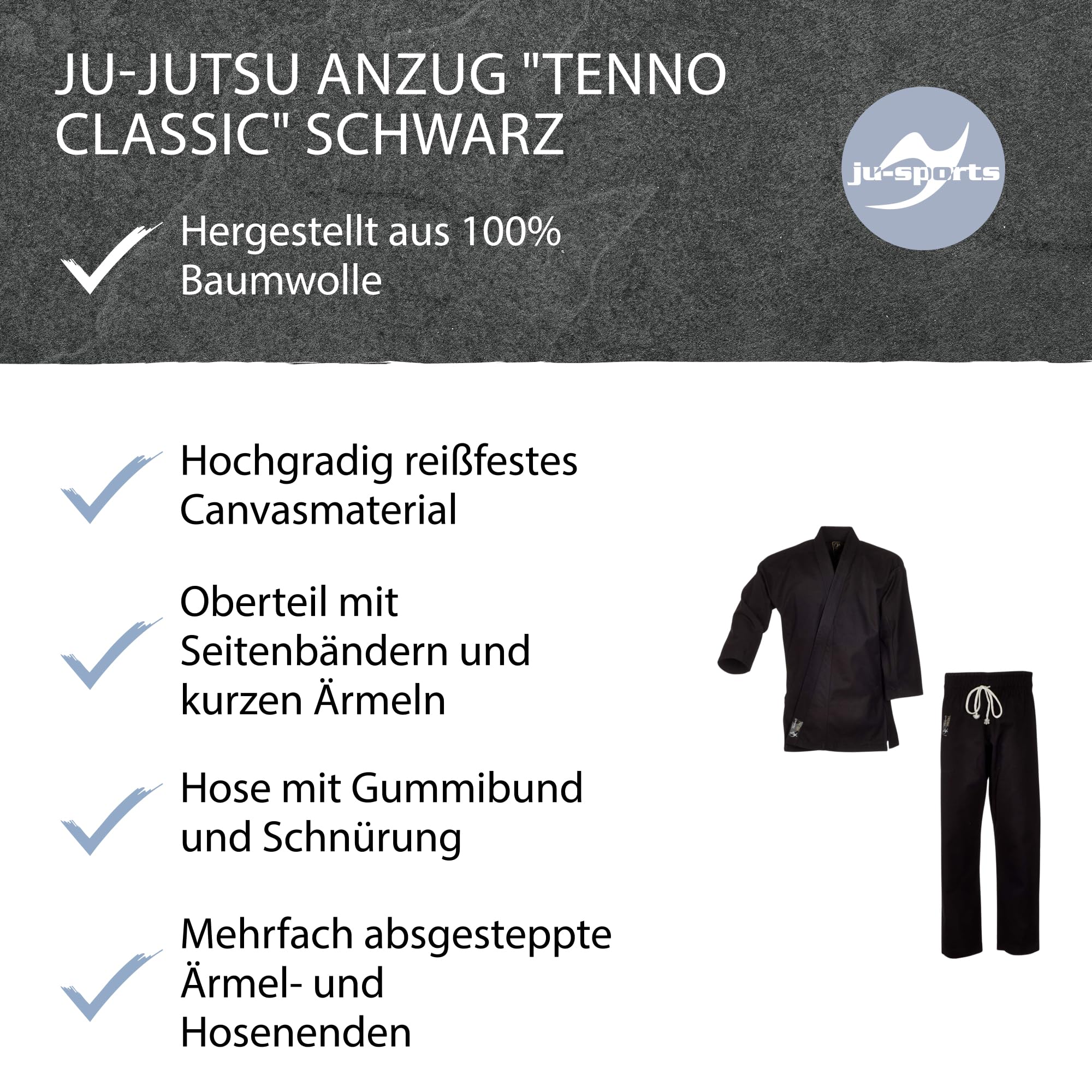 ju-sports-tenno-classic-ju-jutsu-anzug-schwarz-gr-180-baumwolle image 5
