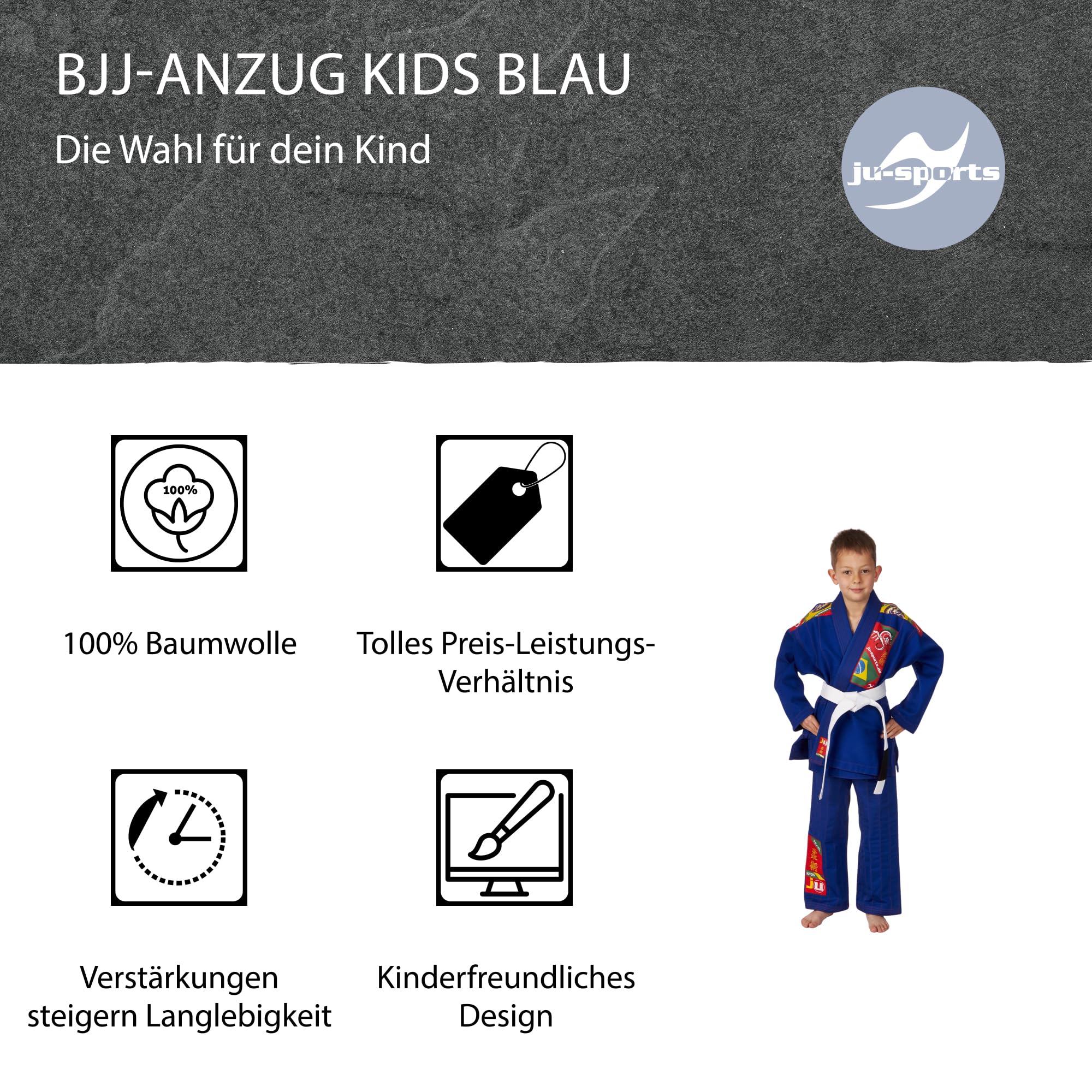 ju-sports-bjj-anzug-kids-blau-gr-150-baumwolle-gurt image 3