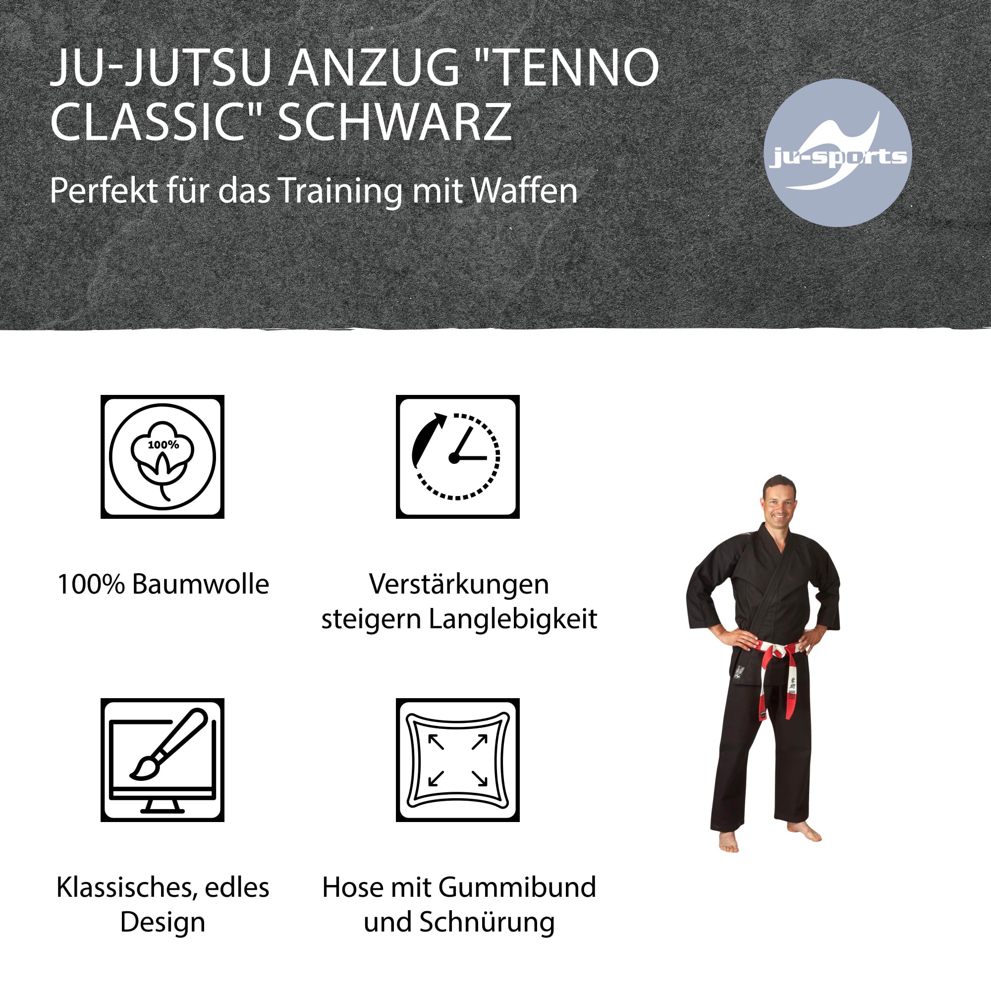 ju-sports-tenno-classic-ju-jutsu-anzug-schwarz-gr-180-baumwolle image 3