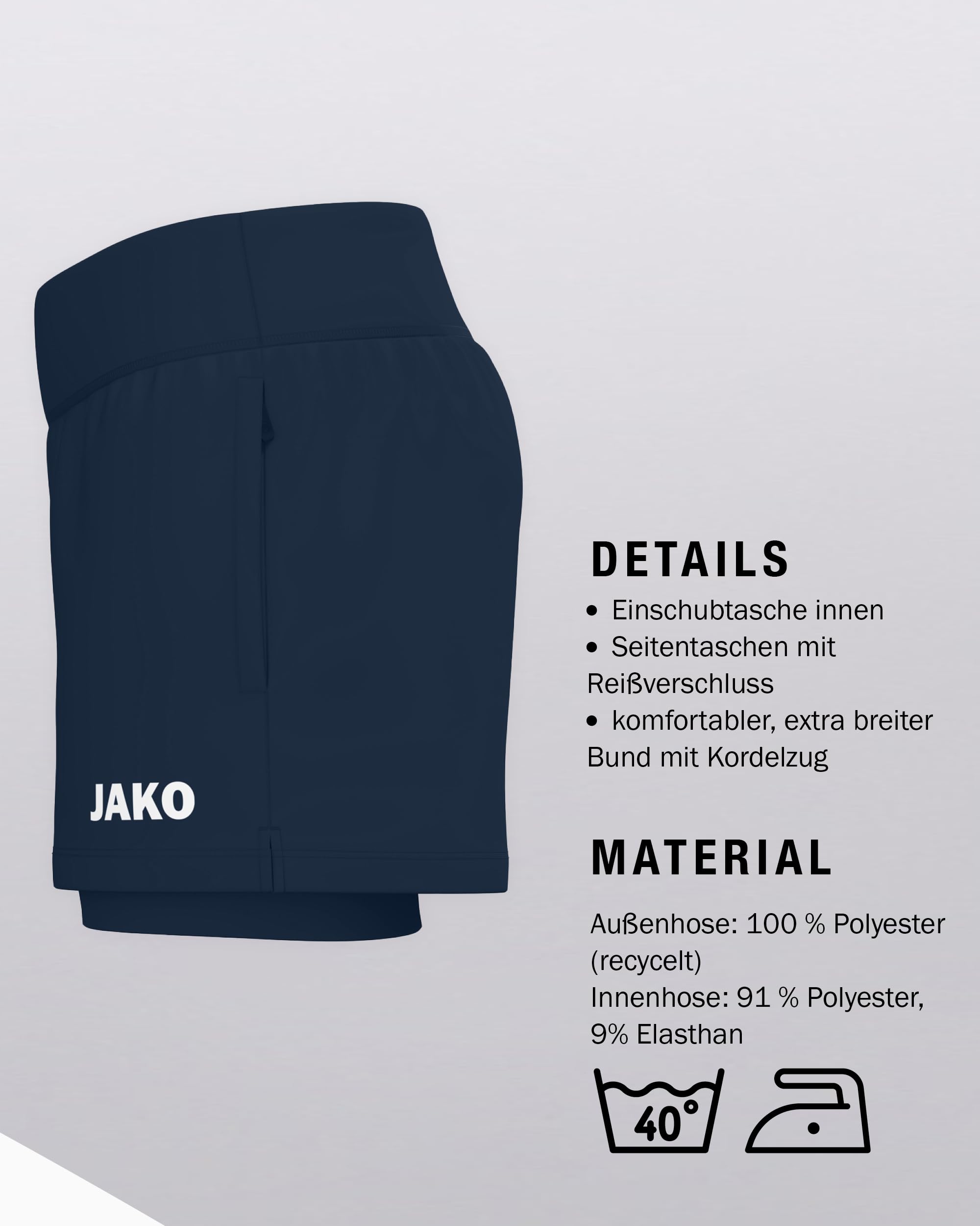 jako-one-damen-2-in-1-shorts-marine-34-atmungsaktiv image 4