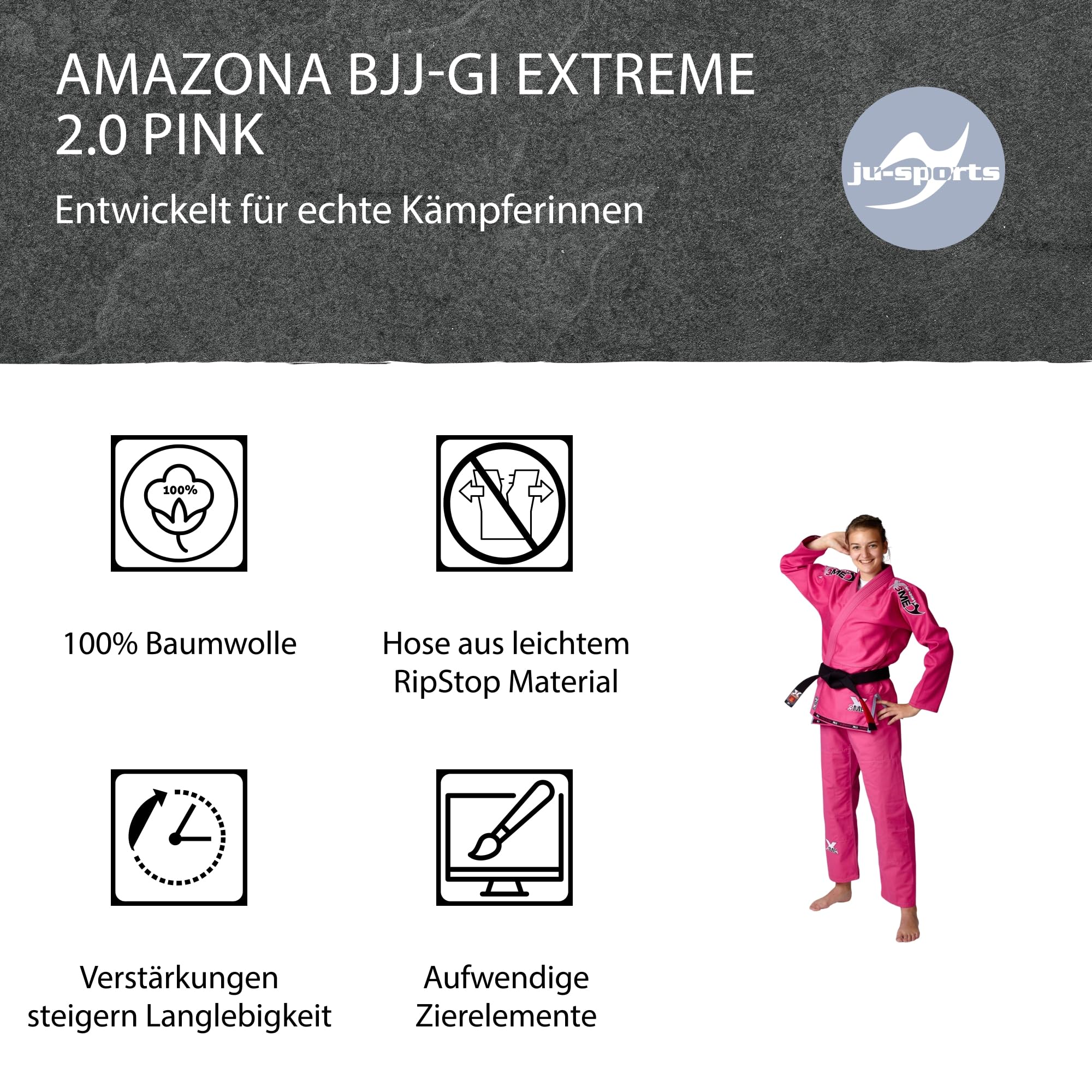 ju-sports-extreme-2-0-bjj-gi-damen-schwarz-pink-f4-500g image 3